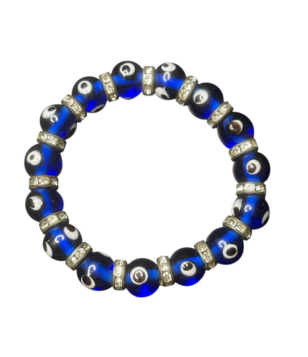 Blue Beads Beaded Bracelet Hand Evil Eye Lucky Stretchy Womens